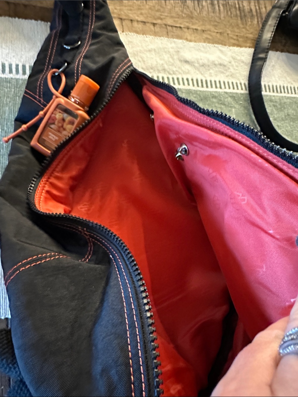 Harley-Davidson Black Sling Bag with Orange Lining and Accent Stitching - Picture 3 of 4